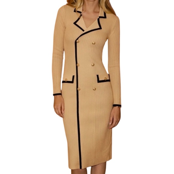 Rivir Dresses & Skirts - THE VERONA KNIT DRESS WITH CONTRAST -Size M- Mocha NWOT